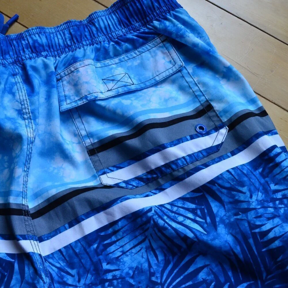 Speedo Men’s Leaf Tie Dye Print Stripes Multi-Colored Mesh Lined Swim Trunks L